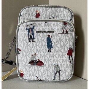 New Michael Kors Jet Set Girls North South Chain Crossbody Bright White Multi